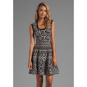 Rebecca Taylor A-Line Fit and Flare animal print black and white size large midi